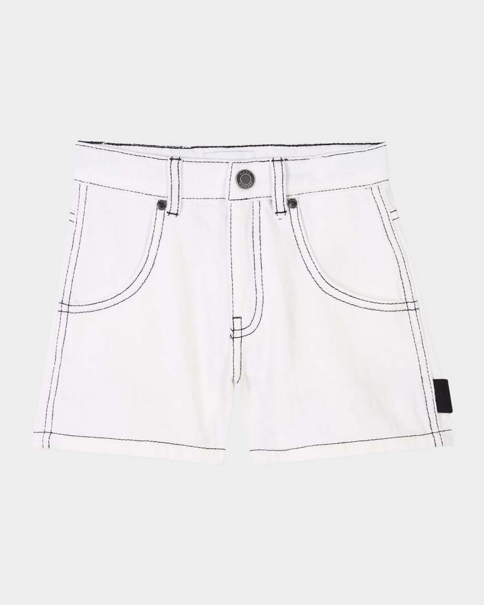 Girl's Contrast-Stitch Cotton Twill Shorts, Size 6-12